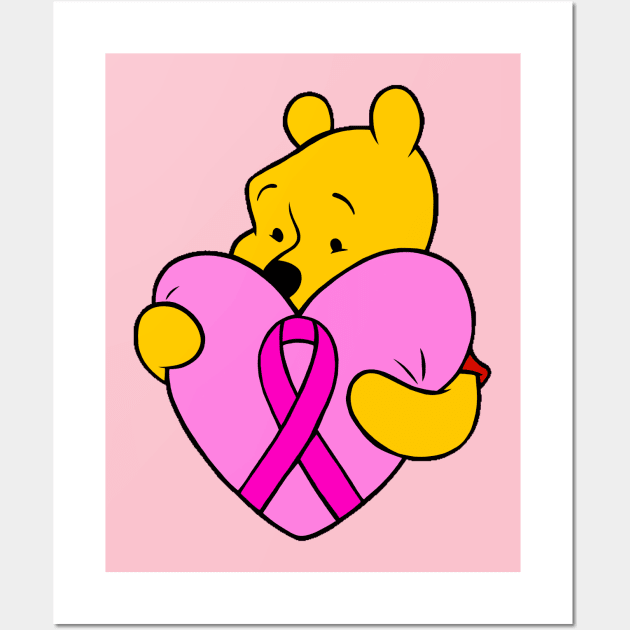 Yellow Bear hugging pink Awareness ribbon Wall Art by CaitlynConnor